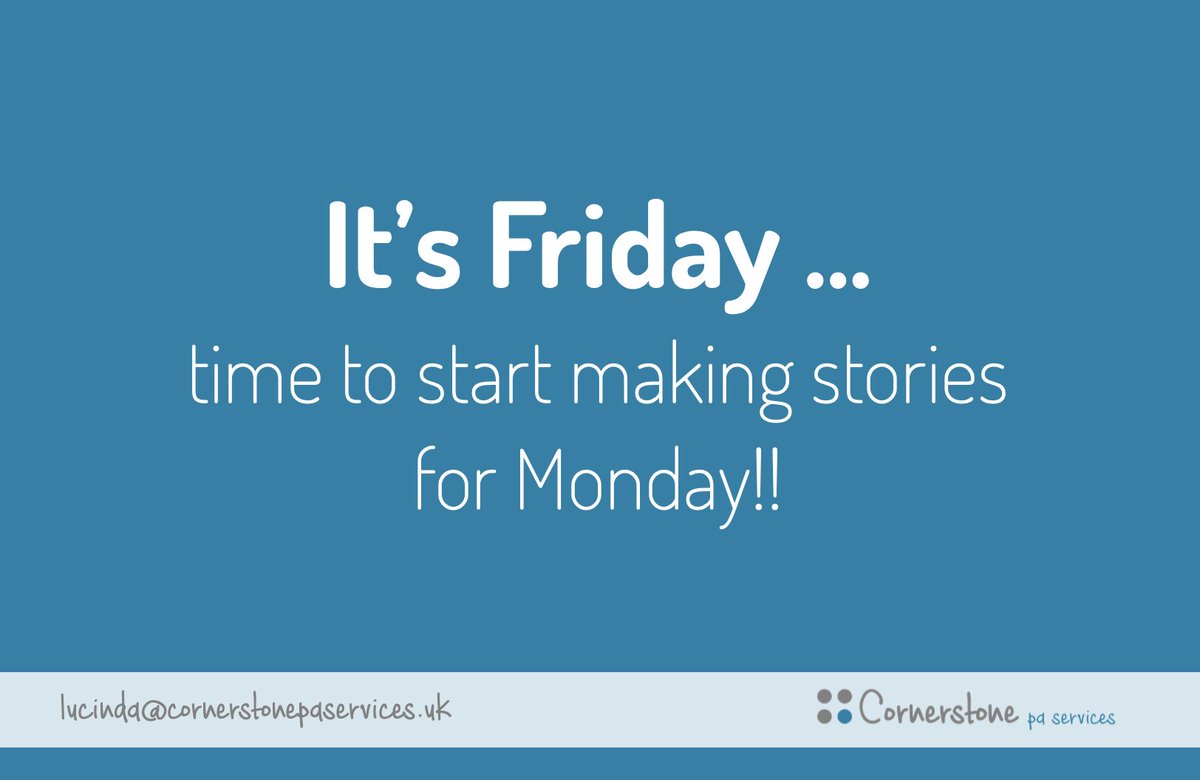 #FridayMotivation

It’s Friday … 
time to start making stories for Monday!!

#weekendfun #timeout #pause #freelancepa #VirtualAssistant #virtualPA #Cornerstonepaservices #support #admin #smallbusiness #SmallBusinessSupport #TEAMMint #MINTbizclub #WorkLifeBalance #Northumberland