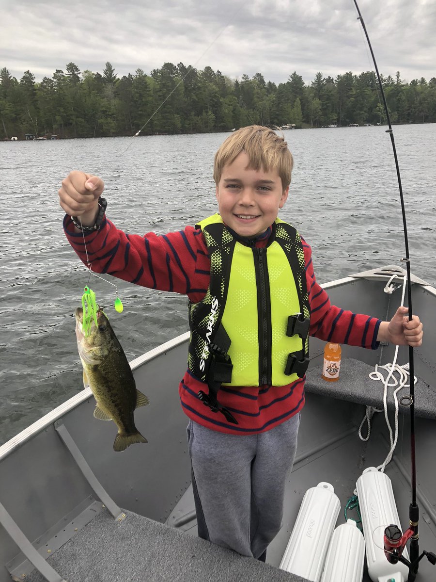 CampLansing's tweet photo. First trip out in the refurbished fishing boat, success!  (If you ignore a severe hook in finger incident) https://t.co/bWwS7vYDlk