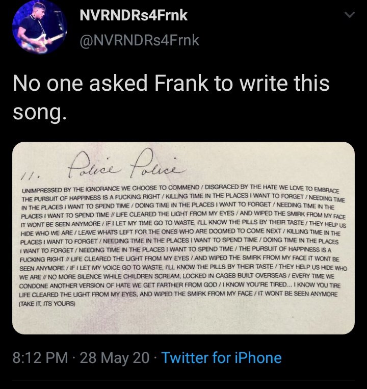 Frank iero supporting acab and hating on cops a thread.