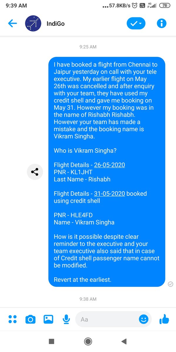 VikramSinghvi2's tweet photo. @IndiGo6E @MoCA_GoI #indigoairlines  Call and resolve at 9840003489 https://t.co/JeFrsSVggt