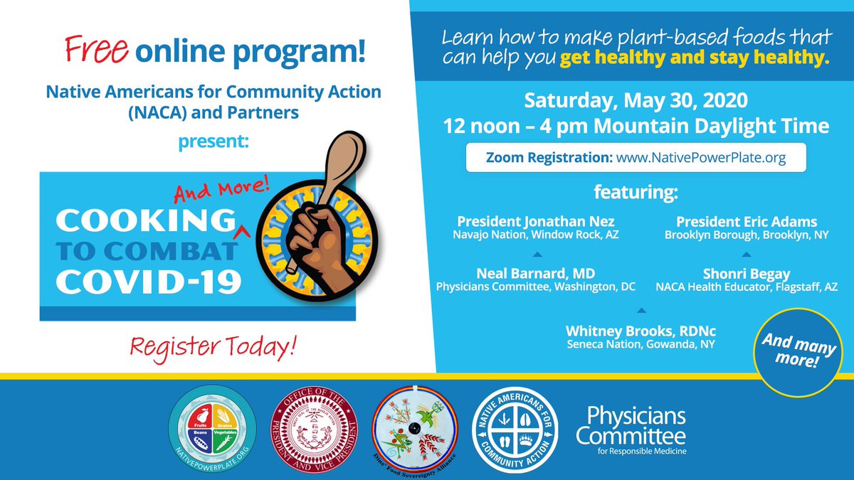 NezForAZ's tweet photo. Join us this Saturday at 12:00 p.m. (MDT) as Native Americans for Community Action presents “Cooking to Combat COVID-19 to help our people learn how to make plant-based foods that can help you get healthy and stay healthy! Please visit https://t.co/SvMdY9oXgt to register! 🌽🥕🥒 https://t.co/sZjVlnlbL5
