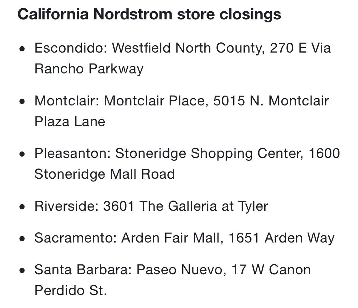 Skin365's tweet photo. 16 Nordstrom stores permanently closing 😲 Is your fav store on the list? #Arizona #Colorado #Maryland #Florida #NewJersey #Virginia #Oregon #Texas #Georgia #NewYork https://t.co/SNeai4UgR6