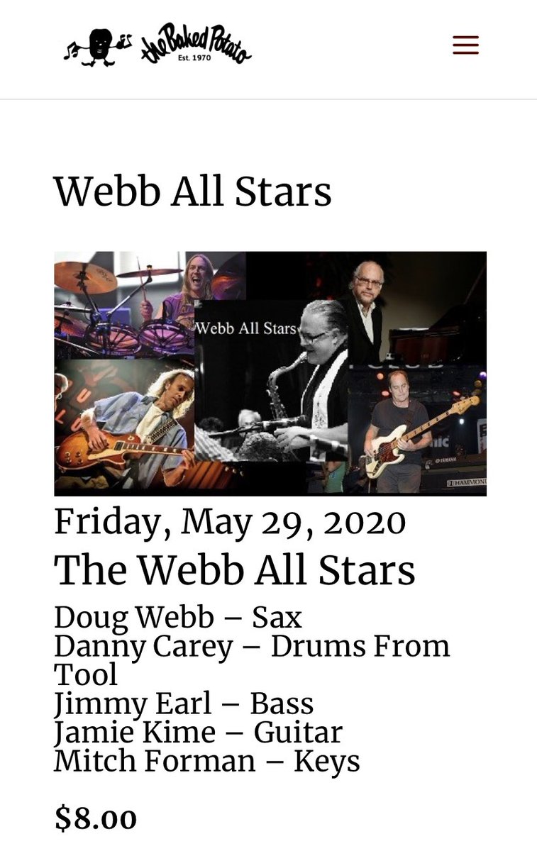 BakedPotatoJazz's tweet photo. Friday Night Streams!! https://t.co/A2C0i7gm6q #thebakedpotato #webballstars #dougwebb #dannycarey #jamiekime #mitchforman #jimmyearl https://t.co/8HExNA7ubz