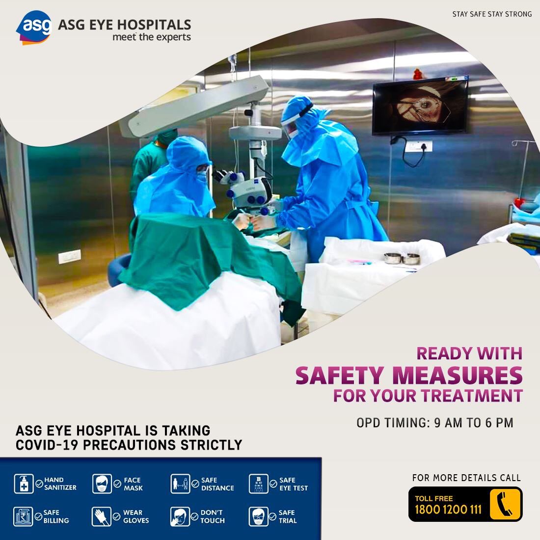 ASGEyeHospitals's tweet photo. ASG Eye Hospital ready with safety measures for your treatment.
We are taking Covid-19 precautions strictly.
For Appointment and more details call at 1800 1200 111 Toll-free.

#ASGEyeHospitals #covid19precautions #SafetyMeasures #EyeCheckup #squint #Glaucoma #Cataract #QLasik https://t.co/Qiv8KNLYy9