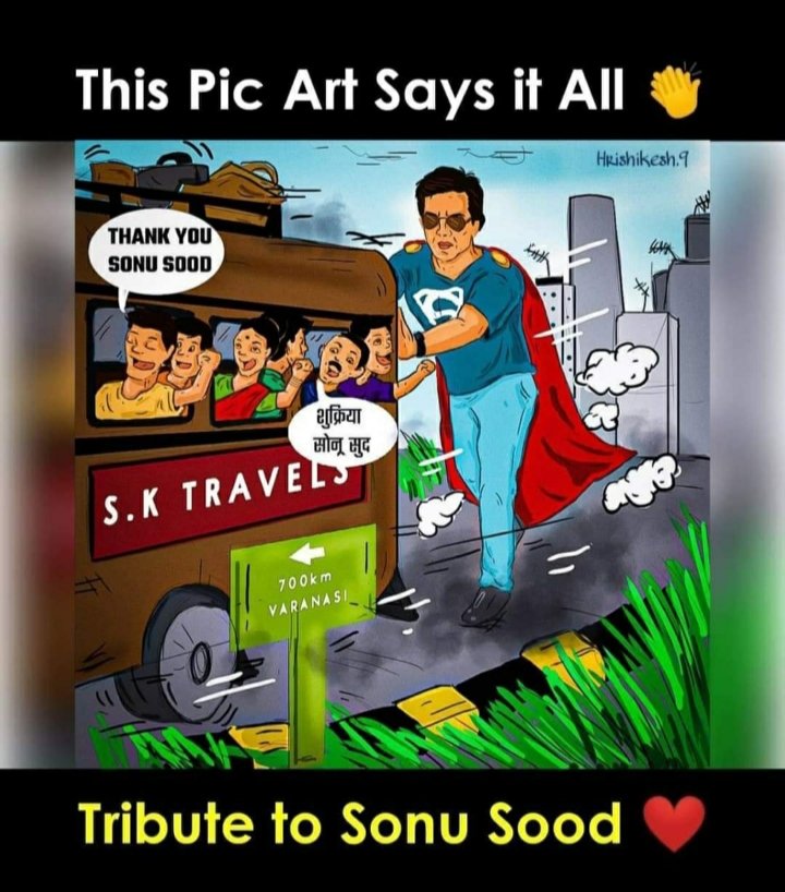 Thegpw1377's tweet photo. Pic is enough to say everything.The real superman for migrant workers making arrangements for them to reach Home🏡
                # Real Hero#
                SONU SOOD🤴
Thank you sir for such a grateful help 🙏💐👍 https://t.co/eST5tLeyUf