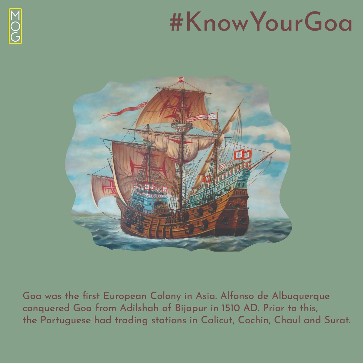 MuseumOfGoa's tweet photo. Alfonso de Albuquerque conquers Goa.
#KnowYourGoa is a campaign to bring to you interesting stories about Goa's history, culture and heritage. . .
For getting an insight into Goa's histories visit #museumofgoa.
Opening Soon!.
Photo source: Timelines and Soundtracks Blog
#Goa https://t.co/nuFeDV8PDg