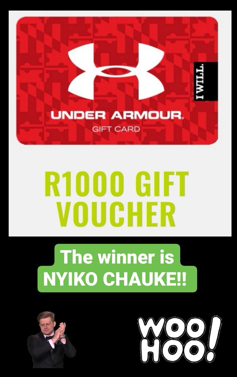 popup_gym's tweet photo. The winner of the R1000 Under Armour Gift Voucher is Nyiko Chauke!!! Congratulations!! 🎊
Thank you to everyone who entered. Next prize up for grabs will be announced during Mondays PopUpGym session next week 😉 Tune in 😉 #TrainAnywhere #TrainAnytime #YourSpace #YourRules https://t.co/xq3bfOQmm2