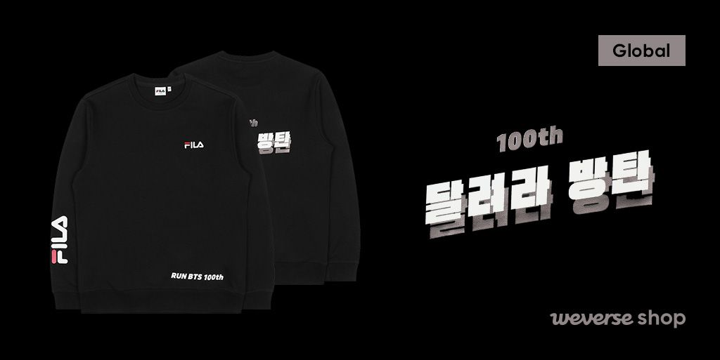 Satire Ved lov bent Weverse Shop på Twitter: "FILA X BTS 'Run BTS!' 100th Episode Anniversary  Sweatshirt for Pre-order! From 29 May on #WeverseShop, get the sweatshirt  worn by #BTS. Don't miss out on the pre-order