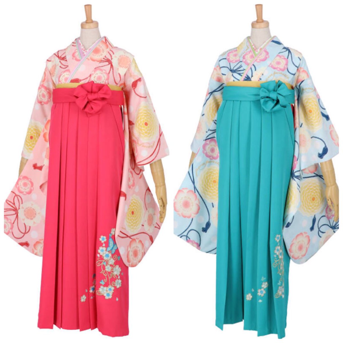 宅配レンタル 京都着物レンタル夢館 リトルツインスターズ キキララのイメージコーデ こちらも色違いの着物と袴 帯はどちらも黄色を入れました キキララコーデ 小学生袴