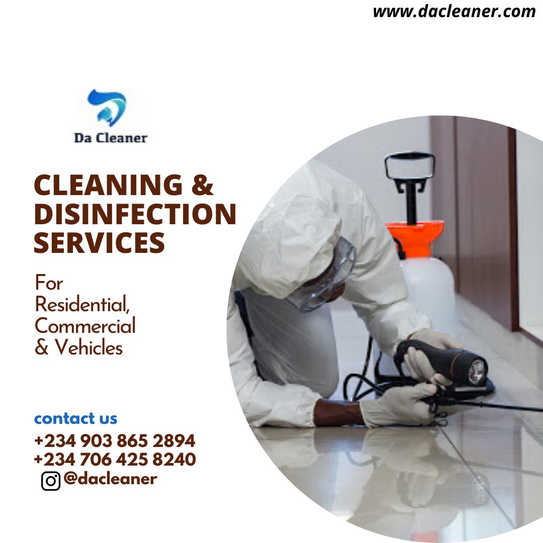 Dacleaners's tweet photo. At #dacleaner all these needs are met and exceeded because we have the expertise, machines and manpower to handle any of your needs. For inquiries and bookings DM/Call 07064258240 or 09038652894
#generalcleaning #may29 #disinfection #dacleaner #fumigation #pestcontrolservice https://t.co/DCnGvgICiG