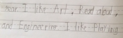 a grade 2 teacher shared this with me. her Ss is writing to his future grade 3 teacher and telling him/her about himself "I like art, read aloud and engineering." 😁💙 it's happening ! teachers - you are awesome !