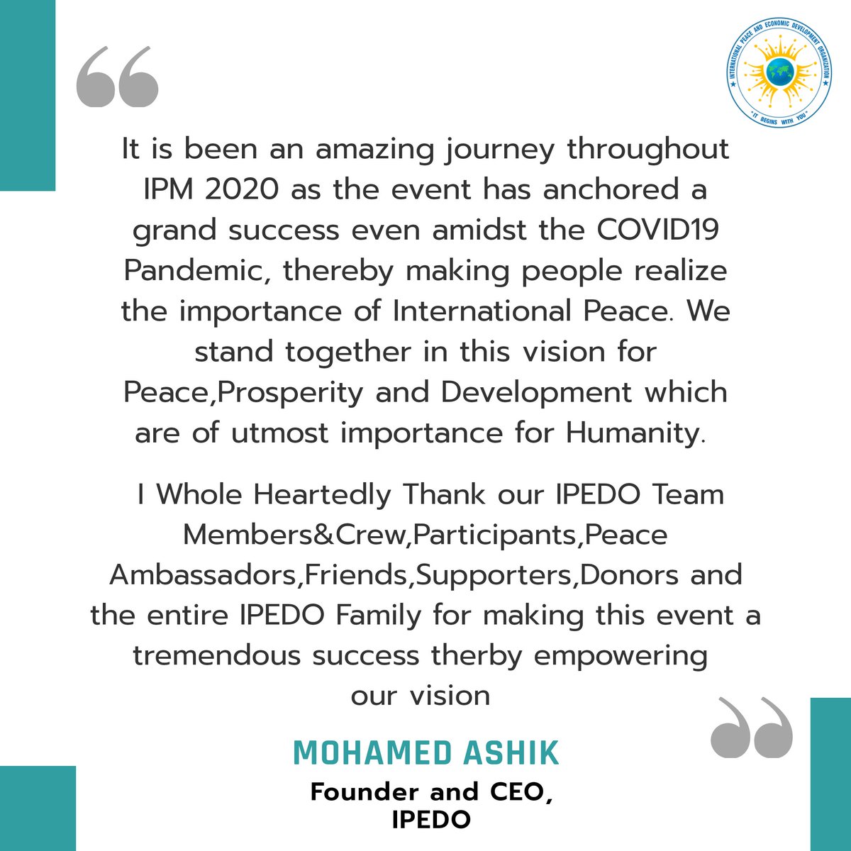 ipedoofficial's tweet photo. Here's a message from our founder on International Peace Matrix 2020.

#Ipedo #FoundersMessage #Words #IPM2020 #International #Event #online https://t.co/oU9uZbc2qV