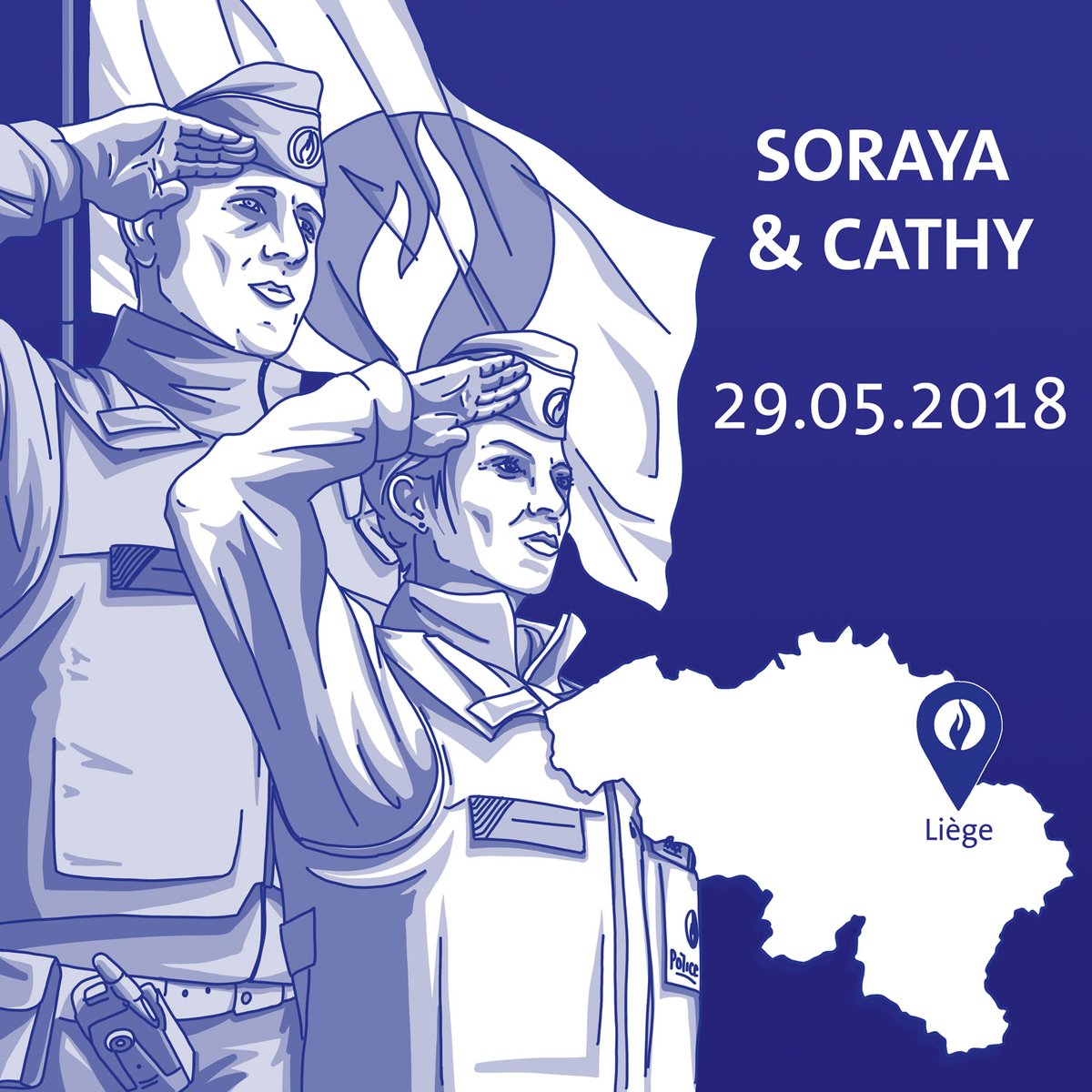 Vandaag brengen we hulde aan Soraya en Cathy die twee jaar geleden op laffe wijze werden vermoord en eren we hun inzet. Onze gedachten zijn bij hun naasten en onze collega’s van de politiezone van Luik. #unitedwestand