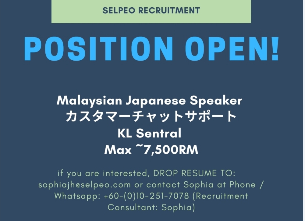 Datuk Jahat Hensem On Twitter Vacancy Customer Chat Support Japanese Speaker Kl Sentral Salary Max Rm7500