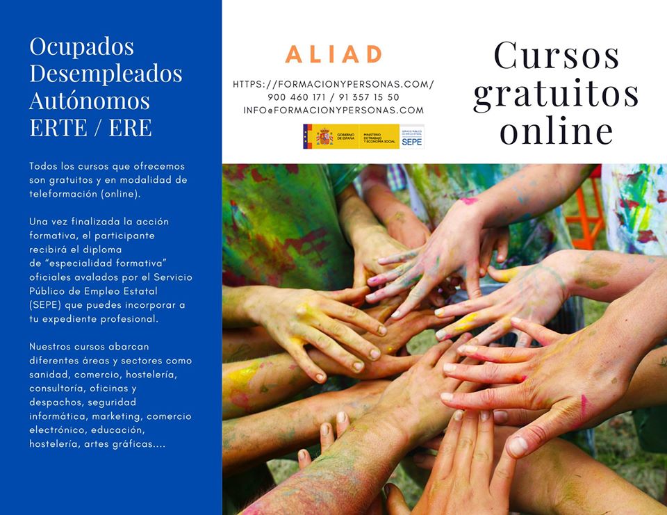 Aliad_'s tweet photo. Cursos gratuitos online -
* Diferentes sectores *

--Ocupados
--Desempleados
--Autónomos
--ERTE / ERE

https://t.co/fk3XlCxp0E
900 460 171 / 91 357 15 50
** info@formacionypersonas.com **

#cursos #gratuitos #online #ERTE #Desempleados #Ocupados #Autónomos https://t.co/mZzBnRxvBm