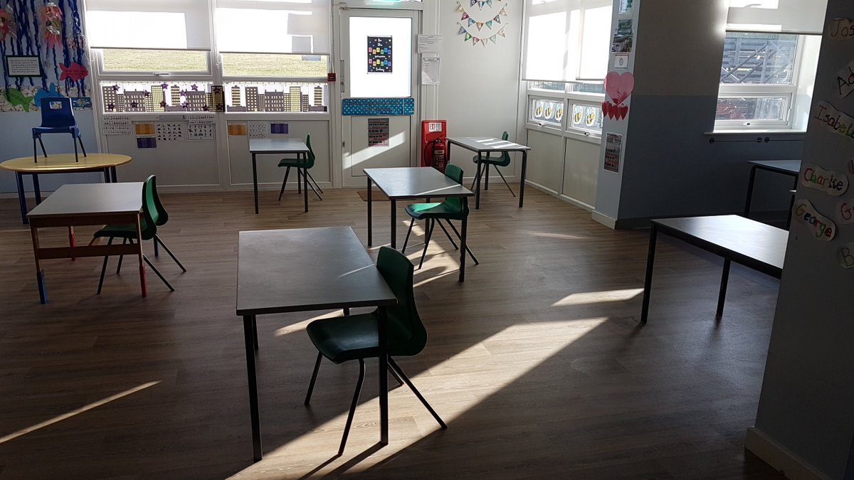stbernies's tweet photo. Presenting our new classroom layouts.  All clean and tidy as per the guidelines but only a third of the previous capacity.  @MrsAMrsM @alimattwells @MrsBuckClass @rquellinsclass @MrsLiClass Please R/T https://t.co/arw7N53zl7