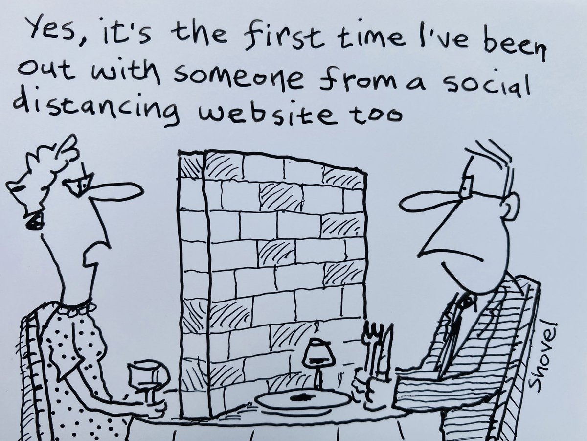 MartinShovel's tweet image. My cartoon - yes, it’s the first time I’ve been out with someone from a social distancing website too 
#EasingLockdown
#r4Today