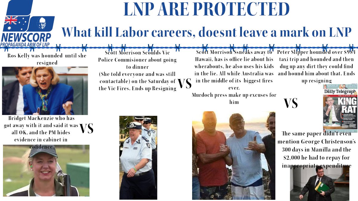 97. of Christine Nixon for 1 meal during Vic fires, whilst he goes on an extended holiday 2 Hawaii & both he & his office lie about it. In the past such lies & hypocrisy would've ended up with a resignation. Now, the News Corp machine goes into action to distract and deflect