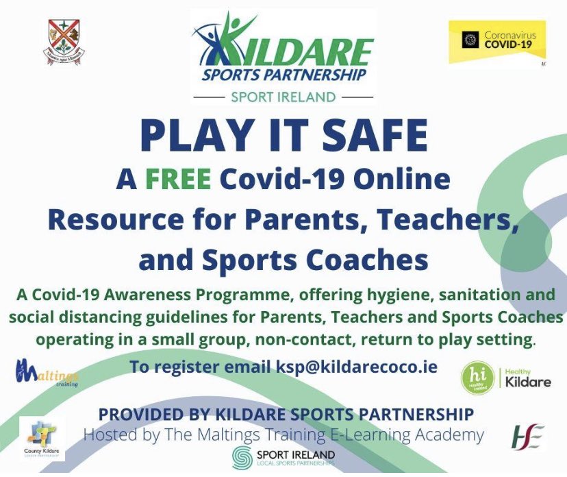 CSDO_KILDARE's tweet photo. ALL COACHES - ALL SPORTS. A FREE E-LEARNING COURSE FOR YOU.
Guidelines for training in a Covid-19, Return to Play setting.
Register at: KSP@kildarecoco.ie @Aine_Buggy @alansmith631 @ShaneBeattyNews @courtwoodgaa @sportsdes @eric_donovan60 @CountyKildareLP @dreddiemurphy @HSELive https://t.co/3fIPSZpRu2