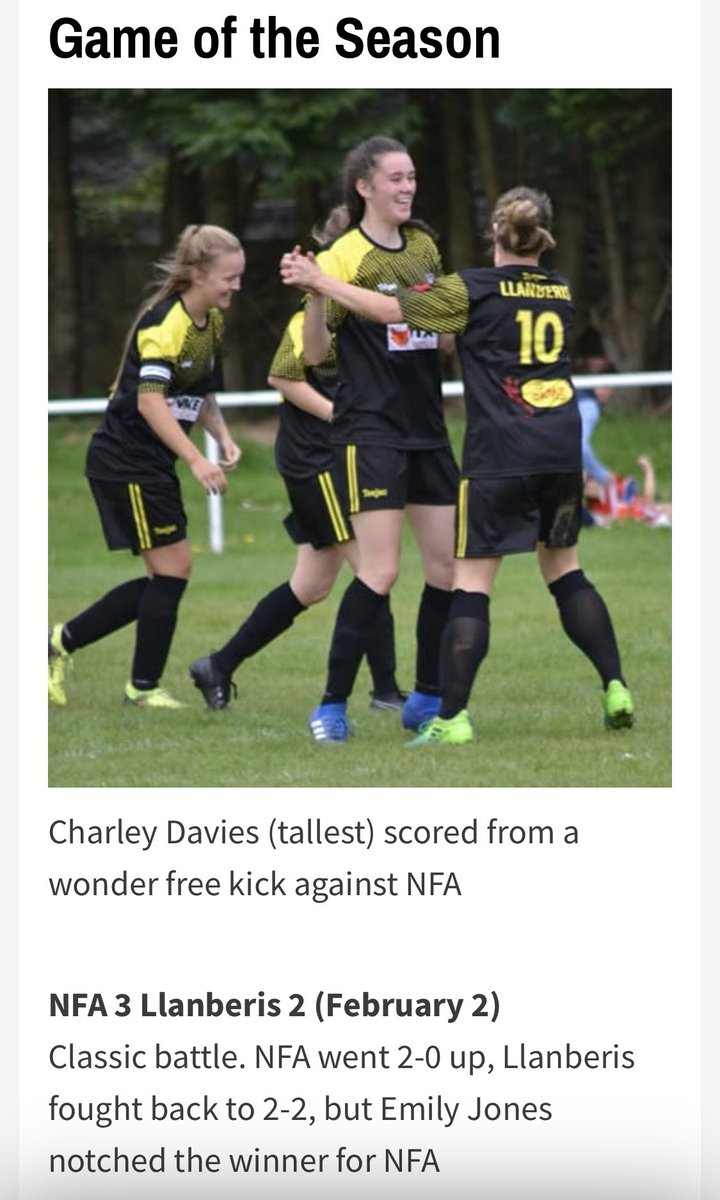 NFA mentioned twice in <a href="/NWSportDave/">Grassroots North Wales</a> NWWFL Awards🥳 

Congrats @hughesllinos1 
Proud to have you as part of our team.A fantastic role model to our younger girls seeing the step up you made to womens football👍🏻 

A memorable victory,character &amp; determination shown.Well done all🙌🏼💙