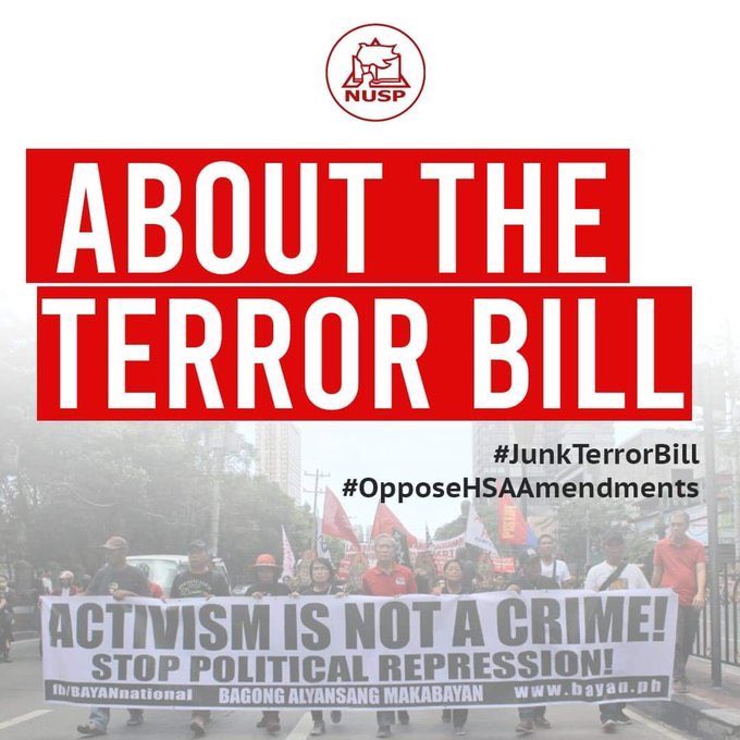 as most of you know that the Philippines' government are discussing on passing the terror bill.the bill would arrest anyone showing signs of "terrorism" without a chance to appeal. THIS IS TAKING AWAY OUR BASIC HUMAN RIGHT OF FREEDOM OF SPEECH.  #JunkTerrorBill