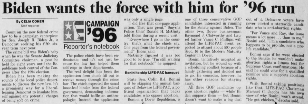 Why did he do this? Because he wanted to win elections, and was scared of being labelled a liberal. Think about that as you read stories of police murders, and watch cops in riot gear attack protesters and arrest CNN reporters.