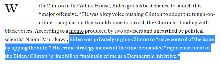 Why did he do this? Because he wanted to win elections, and was scared of being labelled a liberal. Think about that as you read stories of police murders, and watch cops in riot gear attack protesters and arrest CNN reporters.