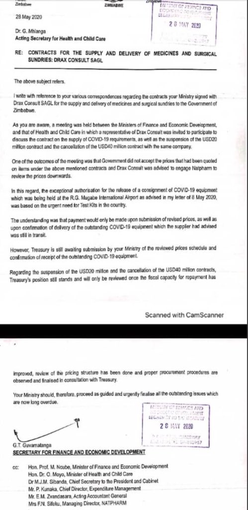 Perm Sec @GGuvamatanga Did you write this letter yesterday (28th) to cover up after the media exposure of the Drax LOOTING scam at the Ministry of Health on the 27th. Who authorised this company when it was ONLY established in 2020? Why would a shelf company get US$60m contracts.