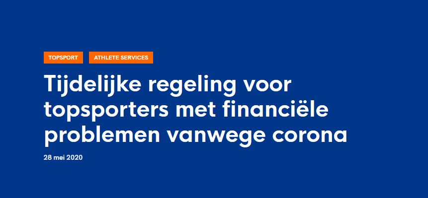 De 
<a href="/nocnsf_AC/">Atletencommissie</a> werkt samen met <a href="/nocnsf/">NOC*NSF</a> en <a href="/NL_sporter/">NL Sporter</a> hard aan een tijdelijke regeling voor topsporters in financiële problemen, die niet terug kunnen vallen op de bestaande voorzieningen. De eerste uitgangspunten vind je hier: tinyurl.com/yb86efzo #Corona #Topsporters