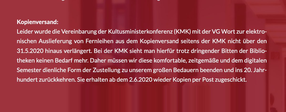 StabiHH's tweet photo. Wir müssen leider wegen der KMK eine komfortable, zeitgemäße &amp; dem digitalen Semester dienliche Form der Zustellung von Fernleihen in elektron. Form beenden &amp; ins 20. Jahrhundert zurückkehren. Sie erhalten ab dem 2.6.20 wieder Kopien per Post zugeschickt. https://t.co/kH6hYDbI0Y https://t.co/Fj42b7uGKg