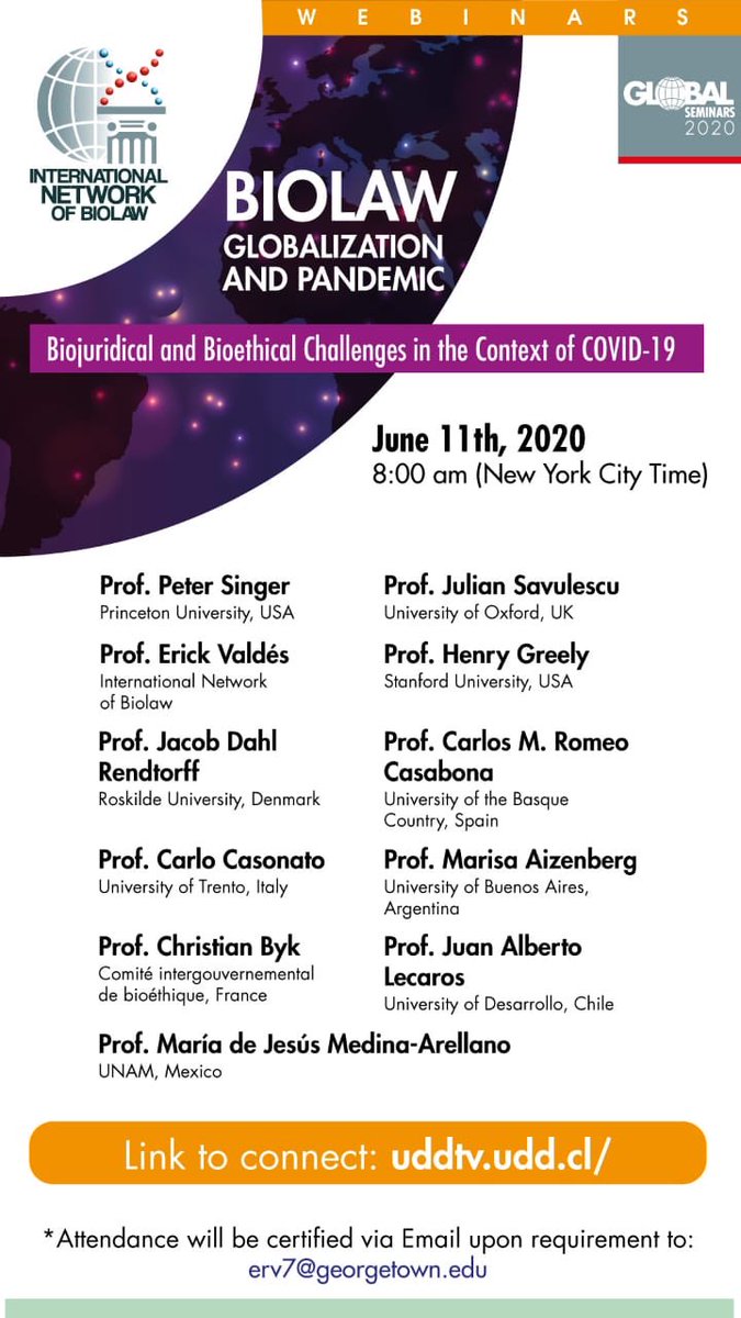 BioderechoRed's tweet photo. Dear all:

Please, check this out. A great event is coming! Some of our keynote speakers are: @PeterSinger @juliansavulescu @HankGreelyLSJU Carlos Casabona @bioderecho_eu        

Check our website https://t.co/DAGVl4BeUP 

Questions? Don't hesitate to contact erv7@georgetown.edu https://t.co/DuBnjFwdaY