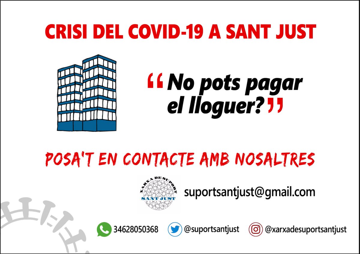 📢 No pots pagar el lloguer arrel de la crisis del COVID-19?🏠
Posa't en contacte amb nosaltres!🤝