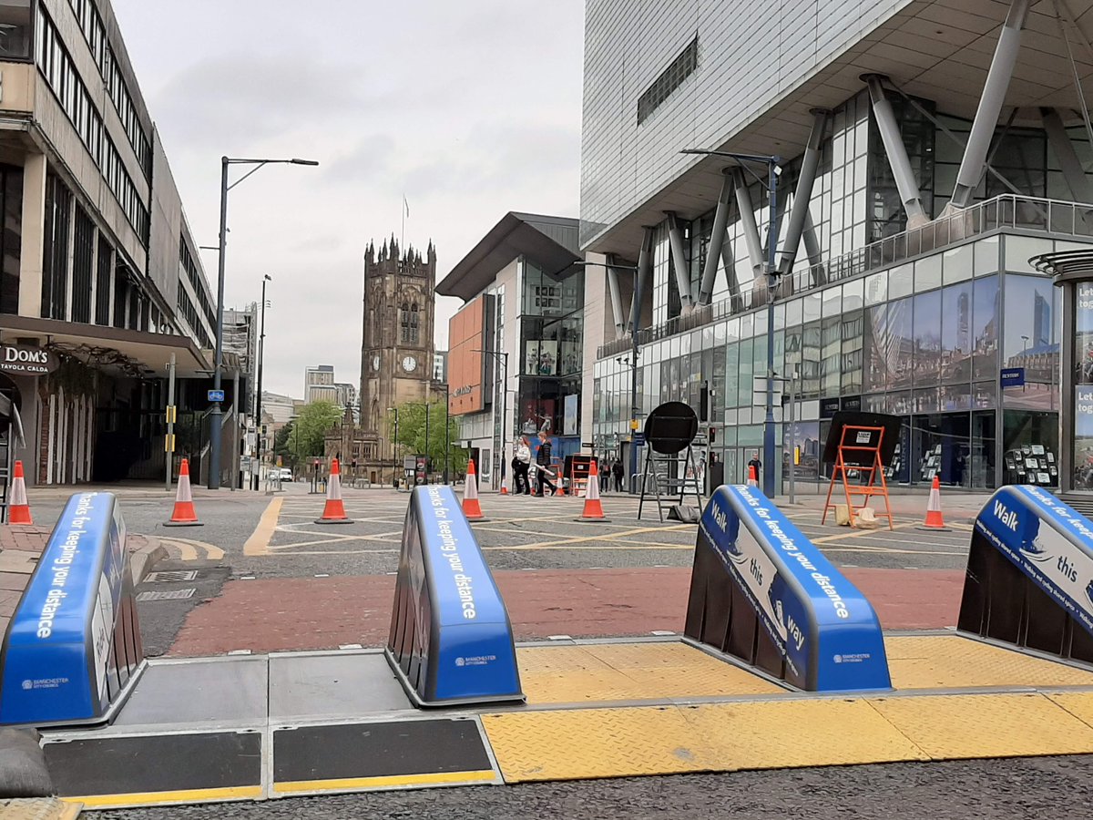 Carry on the A56 and you get to the pedestrianised bit of Deansgate (the only place in Manchester City, as far as I know, where cyclists have been allocated more space post-Covid-19)