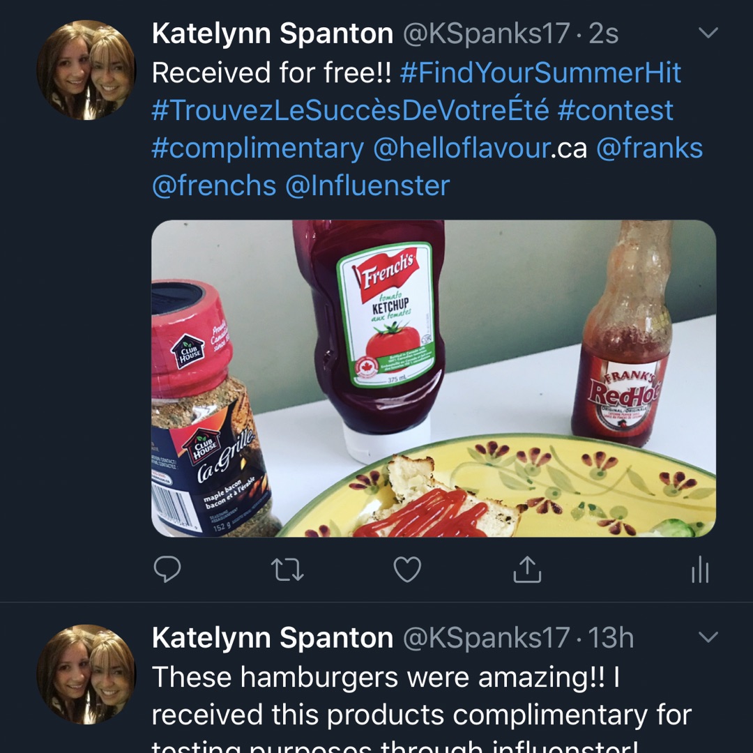 KSpanks17's tweet photo. Received for free #FindYourSummerHit #TrouvezLeSuccèsDeVotreÉté #contest #complimentary @helloflavour.ca @franks @frenchs @Influensterca https://t.co/ZXnmGMhUc2