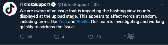 1. This tweet says certain hashtags related to Black Lives Matter and Minneapolis are being throttled. Per  @TaylorLorenz, a reporter at New York Times who covers TikTok, this was a glitch with view counts. The company issued a statement and the issue has since been fixed.