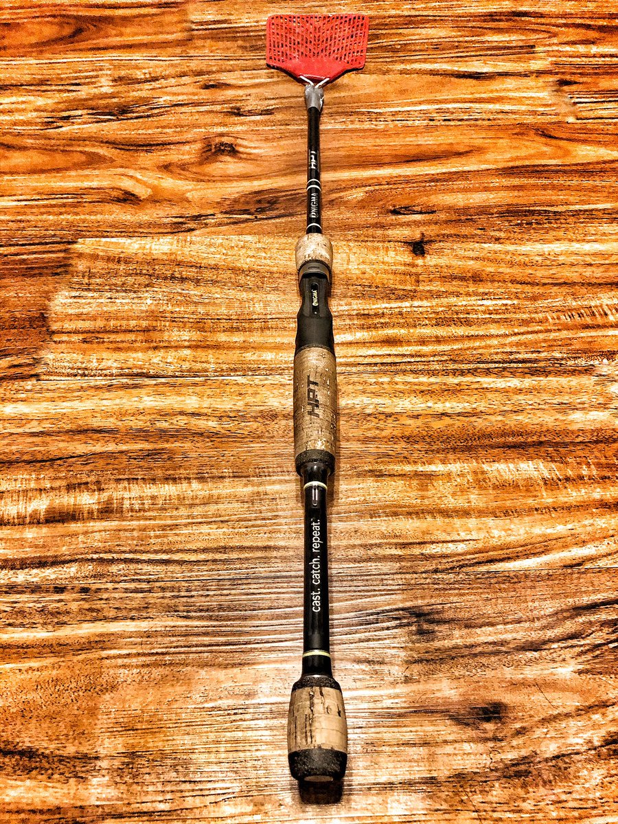 mrgaines_sciguy's tweet photo. You know you’ve been in isolation too long when you engineer new fly swatters out of old broken fishing rods. Best warranty in the business. If the rod breaks under normal use, they send you a new one. This rod won me 10,000 before it had enough. @EnigmaFishing #CastCatchRepeat https://t.co/gDFd5ClOXZ