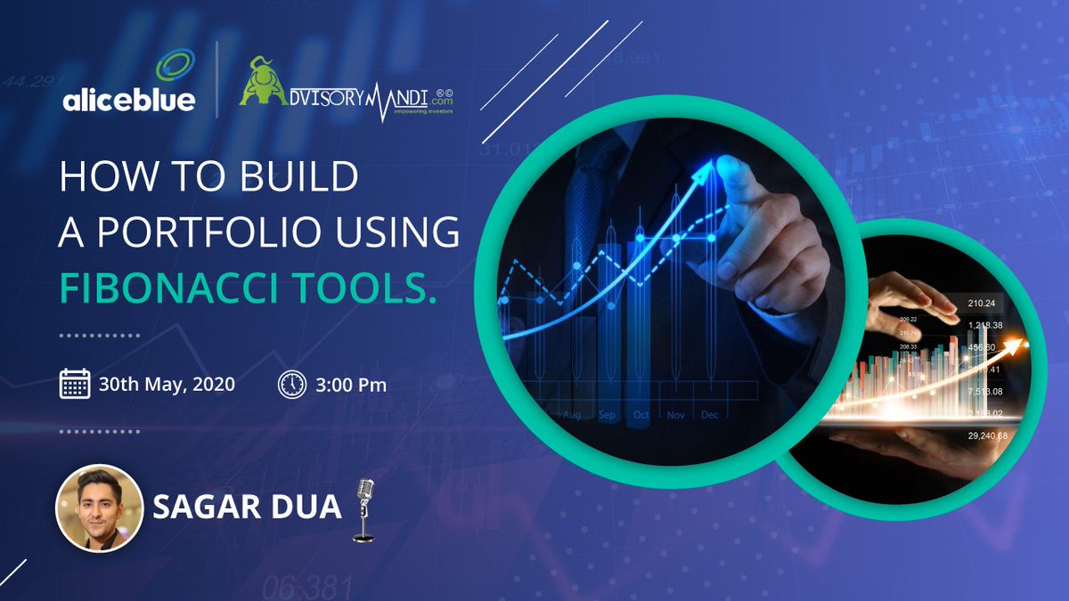 advisorymandi's tweet image. Get ready for the #Webinar on “How to Build a Portfolio using #FibonacciTools?” by #SagarDua (Equity Research Analyst) at Advisorymandi, on May 30, 2020, @3PM
Join Webinar at: cutt.ly/xyGqWtm
#Advisorymandi #Fibonacci #Aliceblue #StockMarket #Trading #Investment