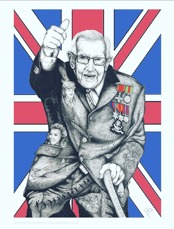 curiositysnug's tweet photo. @louiseminchin  It all started at @BBCBreakfast my latest illustration to mark the last 10 weeks of lock down dedicated to Captain Sir Thomas Moore. 

I hope you like it. 

There are 11 hidden gems to discover. 
What can you see? https://t.co/dmMR0yMEZZ