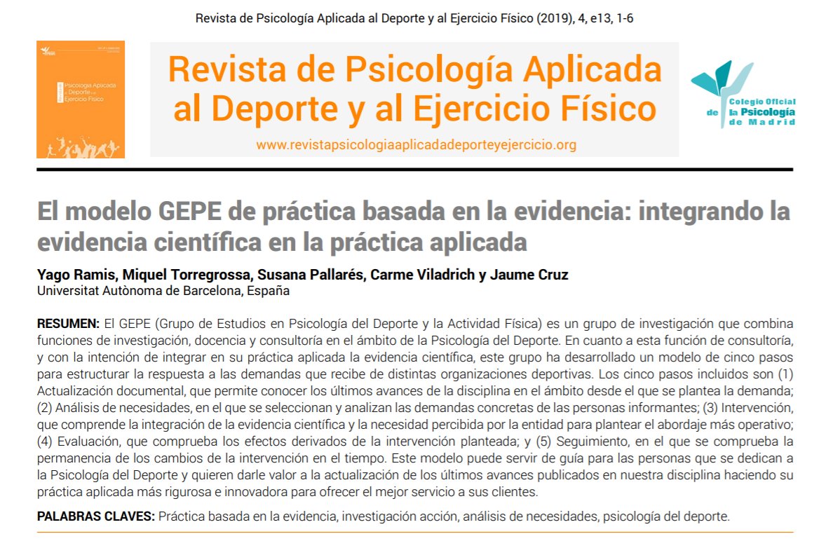 Com assegurar que la pràctica professional aplicada a la #PsicologiaDelEsport es basi en les investigacions més actuals?

El model desenvolupat pel @GEPEUAB ofereix una guia: actualització, rigor, coneixement col·lectiu... Vols saber-ne més?⬇️ 

bit.ly/3erDKd5