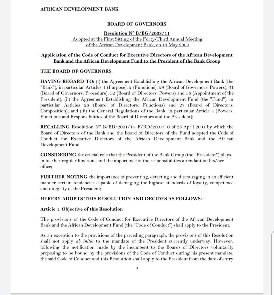 This is where it gets interesting. The Ethics Committee investigated the allegations by the “whistleblowers” & came back with a detailed report that absolved Adesina. USA then called for an independent or external investigation, which is against the AfDB laws  #IstandWithAdesina