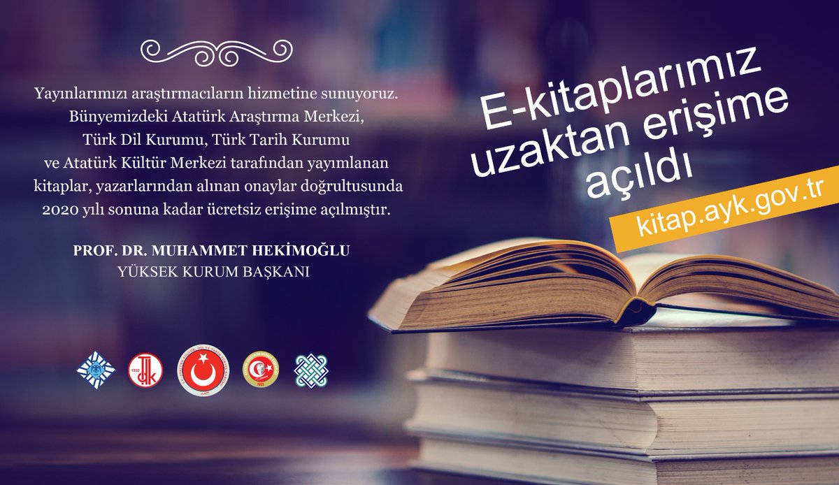 TcYuksekKurum's tweet image. E-kitaplarımız uzaktan erişime açıldı. kitap.ayk.gov.tr