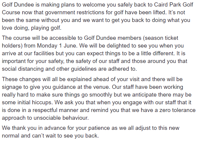 Golf_Dundee's tweet photo. An update on Golf Dundee services. https://t.co/pJIXGVgkjR