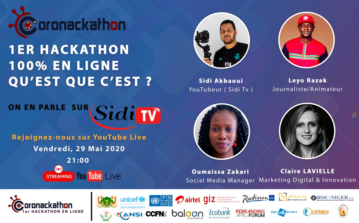 ibhkarim's tweet photo. #Hackthecrisis🦠🛡️🚀 Le @Coronackathon en live ce soir sur la chaîne YouTube de @Akbaoui pour parler autour du 1er hackathon 100% en ligne du Niger en Guest avec @OumyZakari et @ClaireLavielle_ membres du Consortium. Ouvrez vos oreilles vous pouvez être surpris par un appel📲. https://t.co/TUuslN8VTZ
