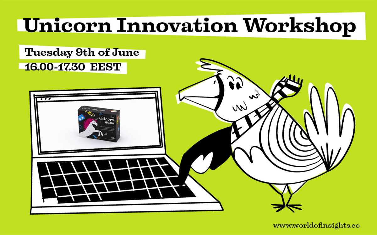 New workshop date online!

This time we are running a Unicorn Innovation Workshop with a sustainable business innovation angle.

Unicorn Online Innovation Workshop
Tuesday, June 9th, 2020
4:00 PM – 5:30 PM EEST
(3:00 PM CEST | 2:00 PM BST | 9:00 AM EDT)

ow.ly/dyfF50zTkM9