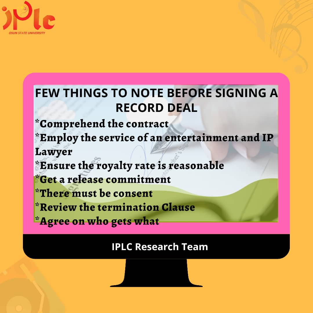 Hello there, IP enthusiasts!
The weekend is here 💃 but learning should never stop...
We looked at our music relates with intellectual property on:
 'Few things you need to know before signing a record deal'
#intellectualpropertylaw #recorddeals #entertainmentlaw