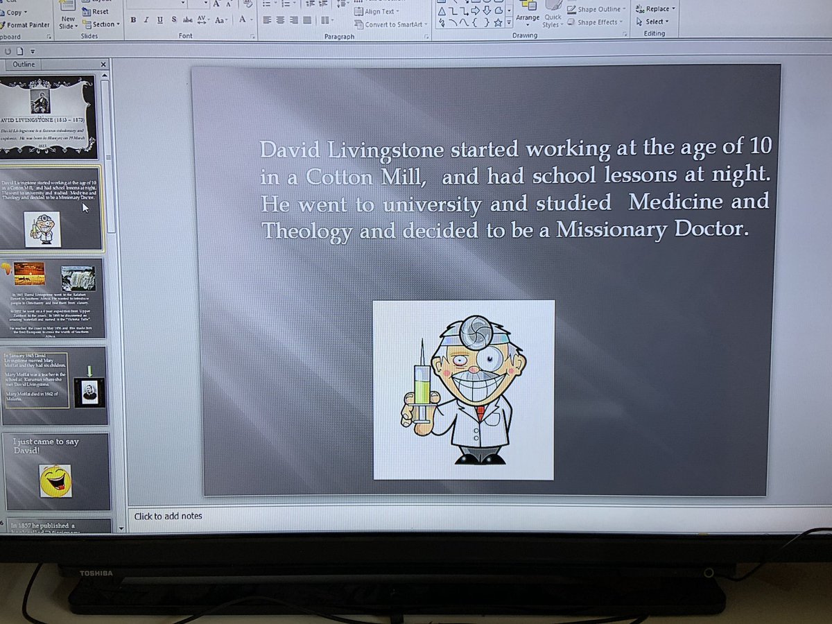 Staceylcs's tweet photo. @CairnsPS @HelenGillan @MrHughes6 #housename Lauren has done a PowerPoint for David Livingstone 🎉 https://t.co/AVj0wP5Q5b