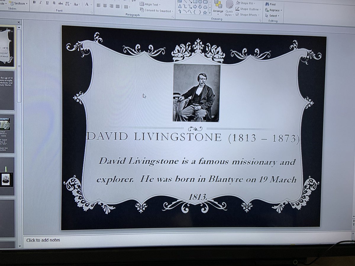 Staceylcs's tweet photo. @CairnsPS @HelenGillan @MrHughes6 #housename Lauren has done a PowerPoint for David Livingstone 🎉 https://t.co/AVj0wP5Q5b