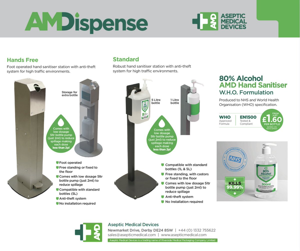 Now available - Sanitising Stations and NHS approved Hand Sanitiser🧴

For more information please contact sales@asepticmedical.com 

#handsanitiser #PPE #returntowork #worksafe