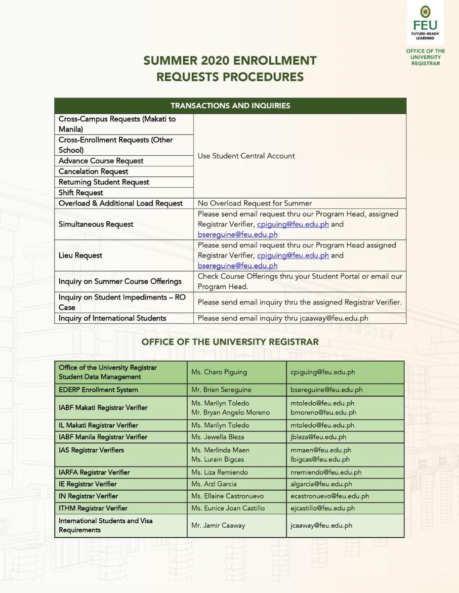 FEU_CSO's tweet photo. #TamsTakeNote
Enrollment Request procedure for #FEUSummer 2020 https://t.co/kPx4UOMNGv