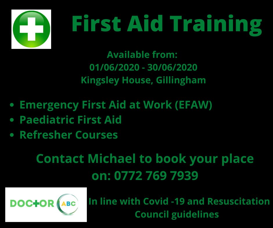 Due to social distancing guidelines, we will be running our courses with a maximum of 4 delegates per session. EFAW - £50 per person 
Paediatric £100 per person 
#firstaid #emergencyfirstaidatwork #paediatricfirstaid #refreshercourse #refreshyourskills #refreshyourknowledge